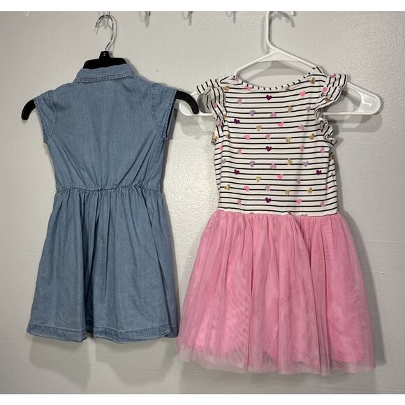 Girls Dresses Okie Dokie Chambray Denim Tiered & Isaac Mizrahi Tutu Heart Size 5 - Picture 2 of 11